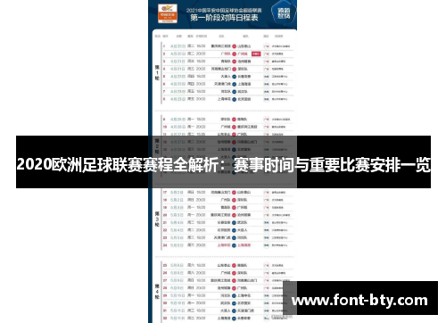 2020欧洲足球联赛赛程全解析：赛事时间与重要比赛安排一览